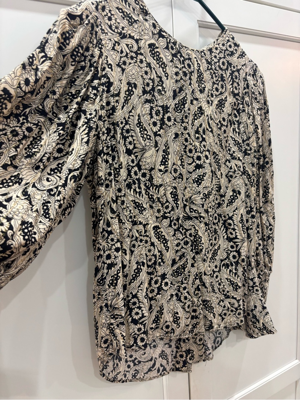 Zara Black & Cream Paisley Puff-Sleeve Blouse